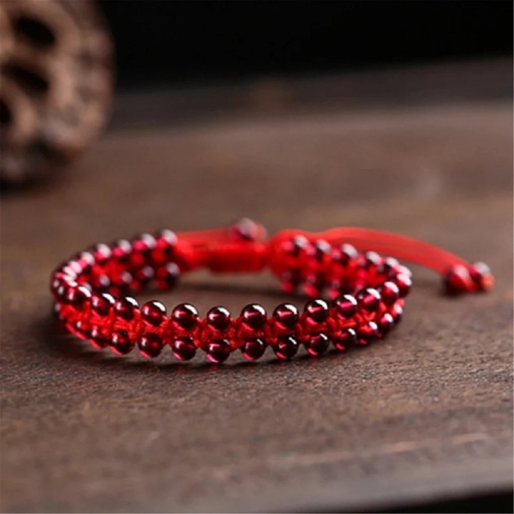 Natural 3.5mm Garnet Stone Braided Bracelet Anklet
